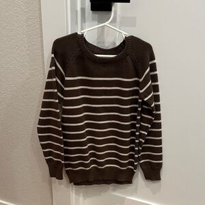 Little Bipsy Brown and White Striped Kids Crew Neck